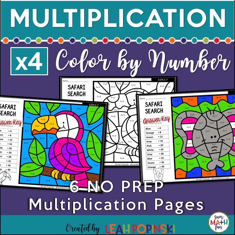 multiplication worksheets color by number using 4 as a factor sum math fun