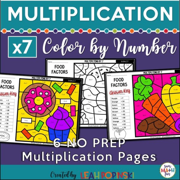 Multiplication Worksheets - Color by Number - Using 7 as a Factor - Sum ...