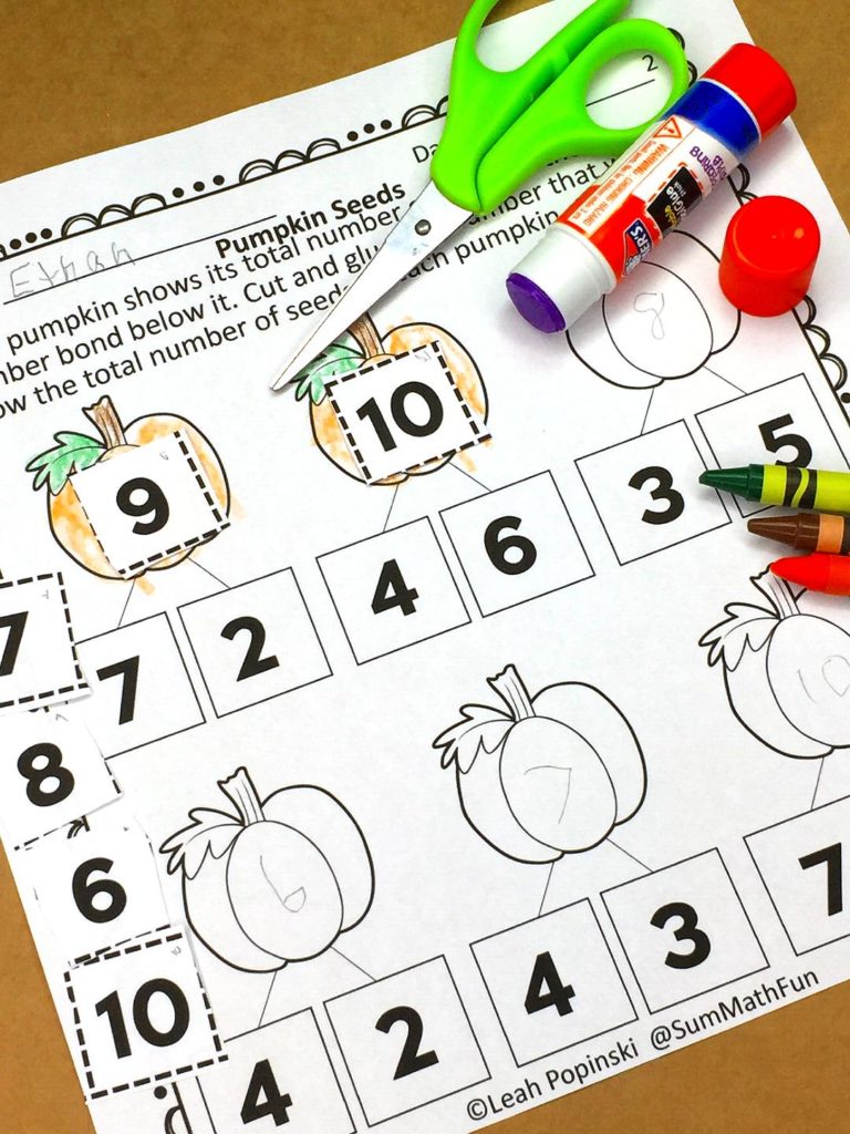 {FREE} Fall Number Bond Worksheets - Cut & Glue - Sum Math Fun