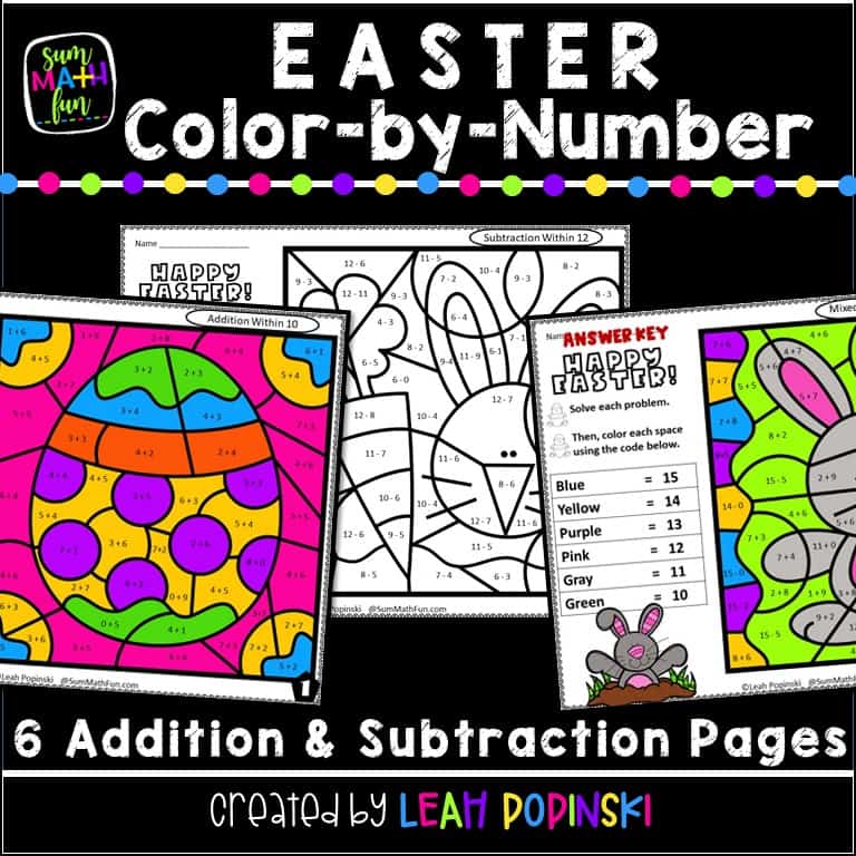 Easter Color by Number Worksheets - Sum Math Fun